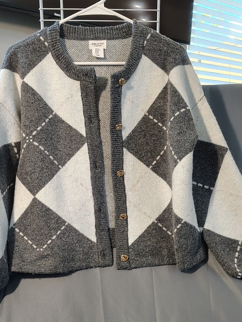 Song of Style Charcoal and White Argyle Button Cardigan